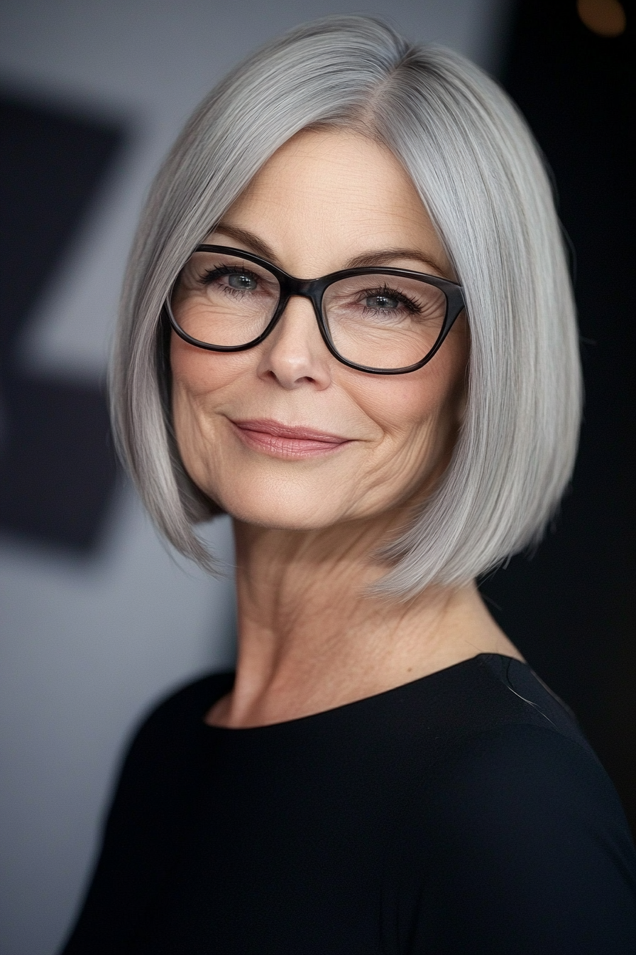 7. Modern Blunt Bob with Soft Gray (Haircuts For Women Over 60 With Glasses) - Haircuts For Women Over 60 With Glasses