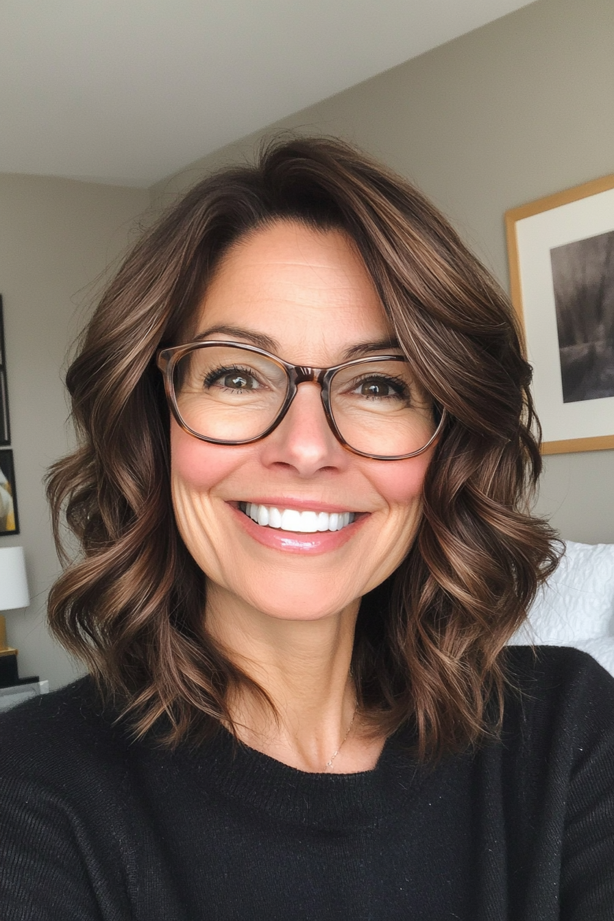 11. Wavy Lob with Chocolate Brown (Haircuts For Women Over 60 With Glasses) - Haircuts For Women Over 60 With Glasses