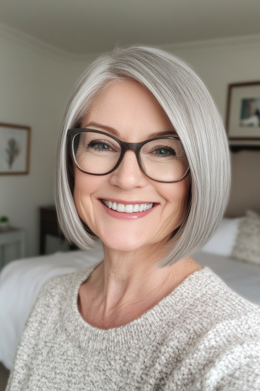 12. Classic Short Bob with Cool Gray (Haircuts For Women Over 60 With Glasses) - Haircuts For Women Over 60 With Glasses