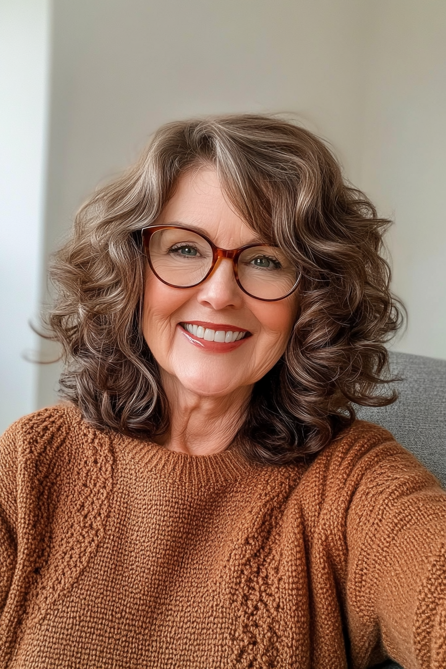 13. Soft Curls with Deep Mahogany (Haircuts For Women Over 60 With Glasses) - Haircuts For Women Over 60 With Glasses