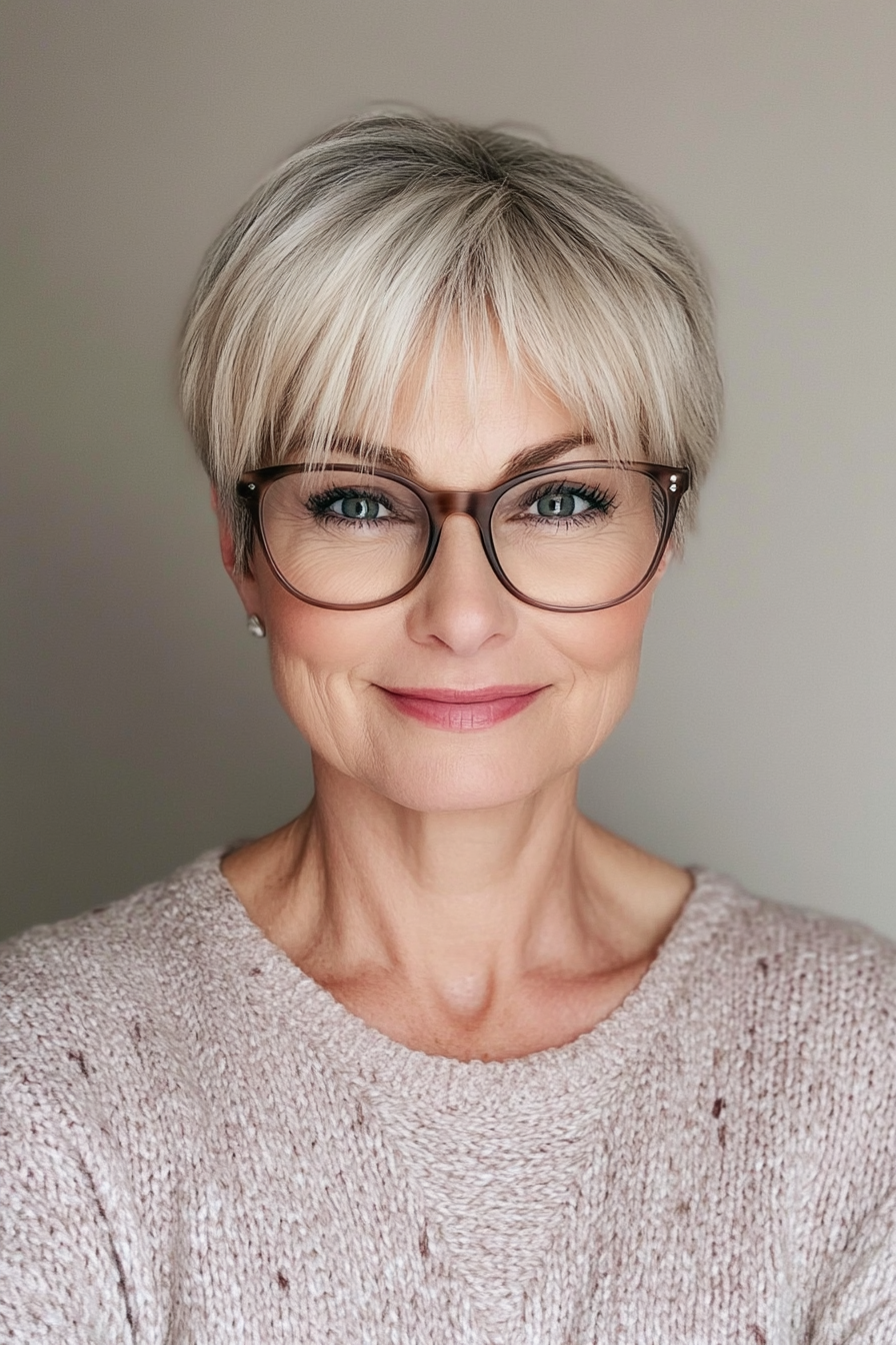 14. Tapered Pixie with Sandy Blonde (Haircuts For Women Over 60 With Glasses) - Haircuts For Women Over 60 With Glasses