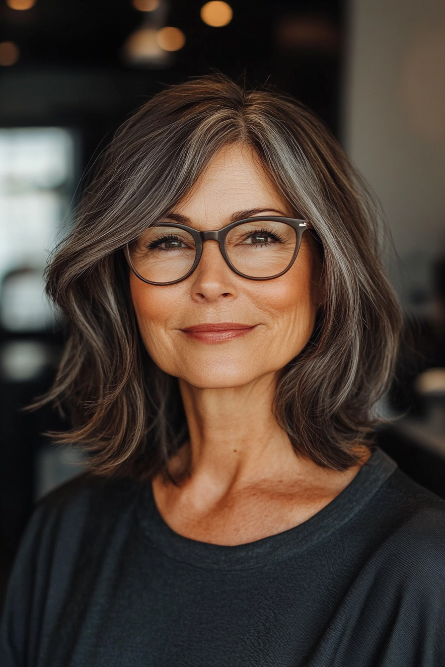 15. Textured Lob with Medium Brown (Haircuts For Women Over 60 With Glasses) - Haircuts For Women Over 60 With Glasses