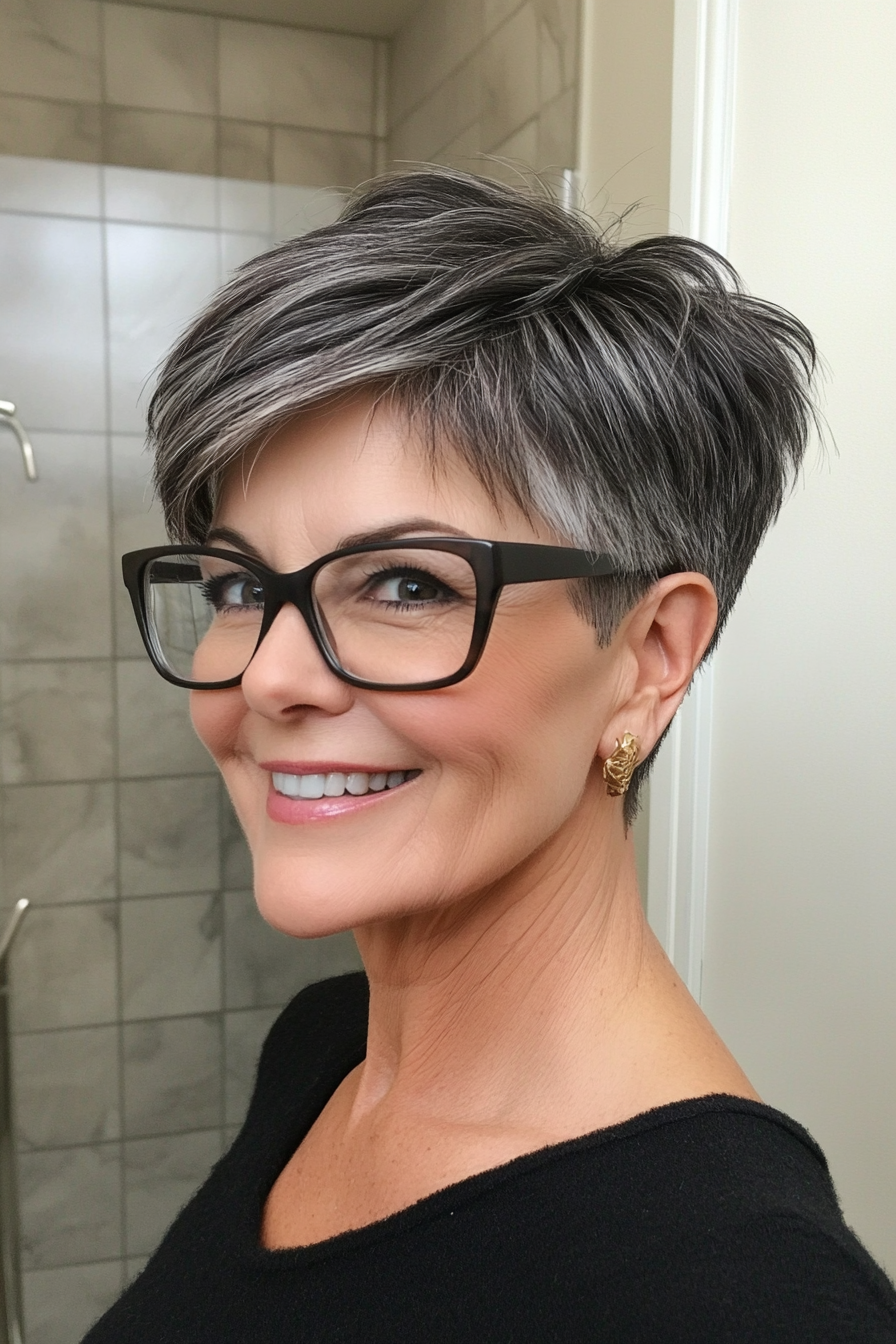 19. Edgy Pixie with Dark Charcoal (Haircuts For Women Over 60 With Glasses) - Haircuts For Women Over 60 With Glasses