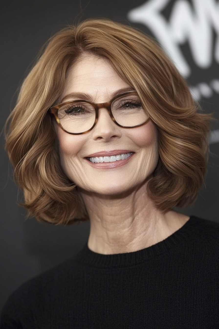 20. Soft Wavy Bob with Light Chestnut (Haircuts For Women Over 60 With Glasses) - Haircuts For Women Over 60 With Glasses
