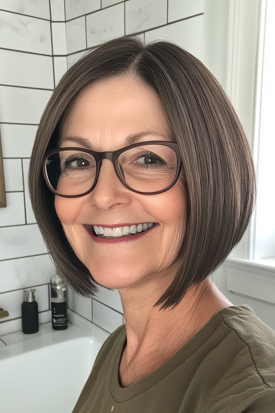 23. Rounded Bob with Dark Ash Brown (Haircuts For Women Over 60 With Glasses) - Haircuts For Women Over 60 With Glasses
