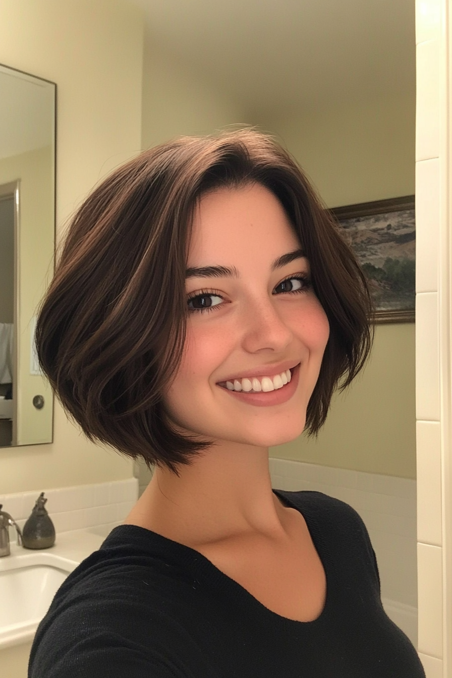 1. Soft Layered Bob in Deep Brown (Short Hairstyles For Thick Hair) - Short Hairstyles For Thick Hair