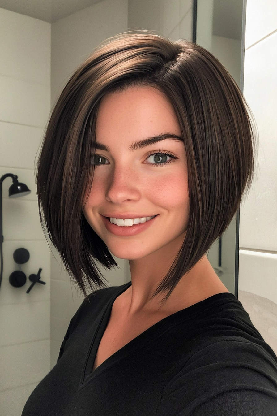 3. Angled Bob in Dark Espresso (Short Hairstyles For Thick Hair) - Short Hairstyles For Thick Hair