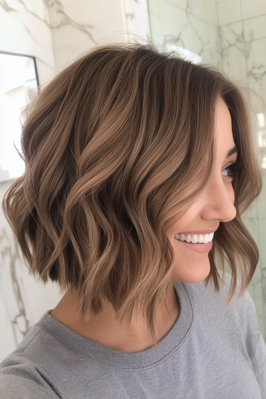 6. Wavy Lob in Medium Ash Brown (Short Hairstyles For Thick Hair) - Short Hairstyles For Thick Hair