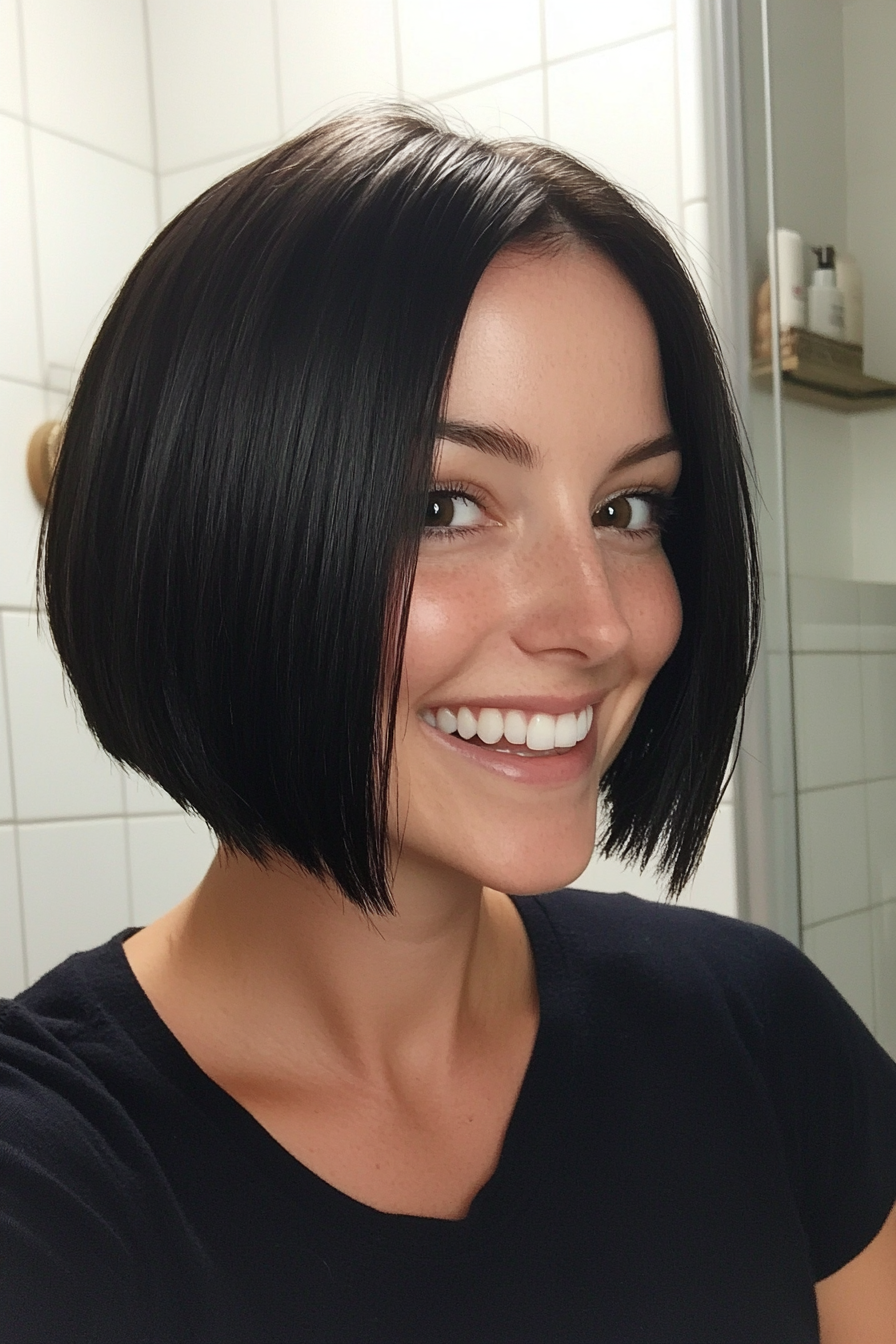 8. Sleek Blunt Bob in Natural Jet Black (Short Hairstyles For Thick Hair) - Short Hairstyles For Thick Hair