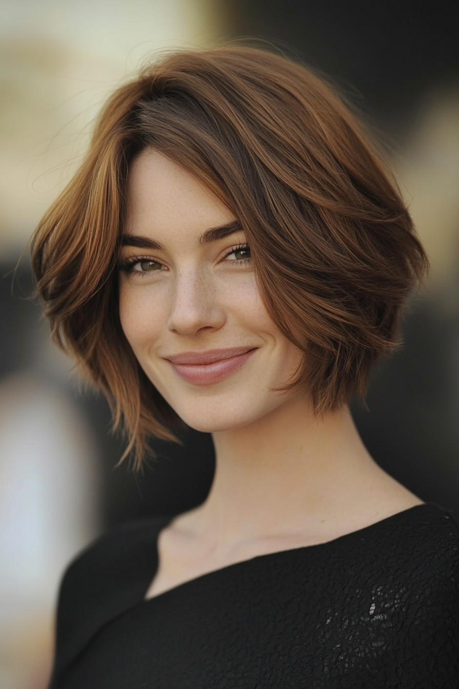 11. Asymmetrical Bob in Chestnut Brown (Short Hairstyles For Thick Hair) - Short Hairstyles For Thick Hair
