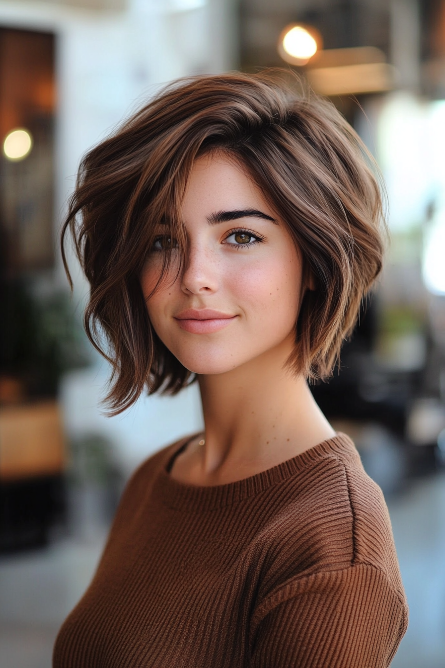 13. Modern Wolf Cut in Cinnamon Brown (Short Hairstyles For Thick Hair) - Short Hairstyles For Thick Hair