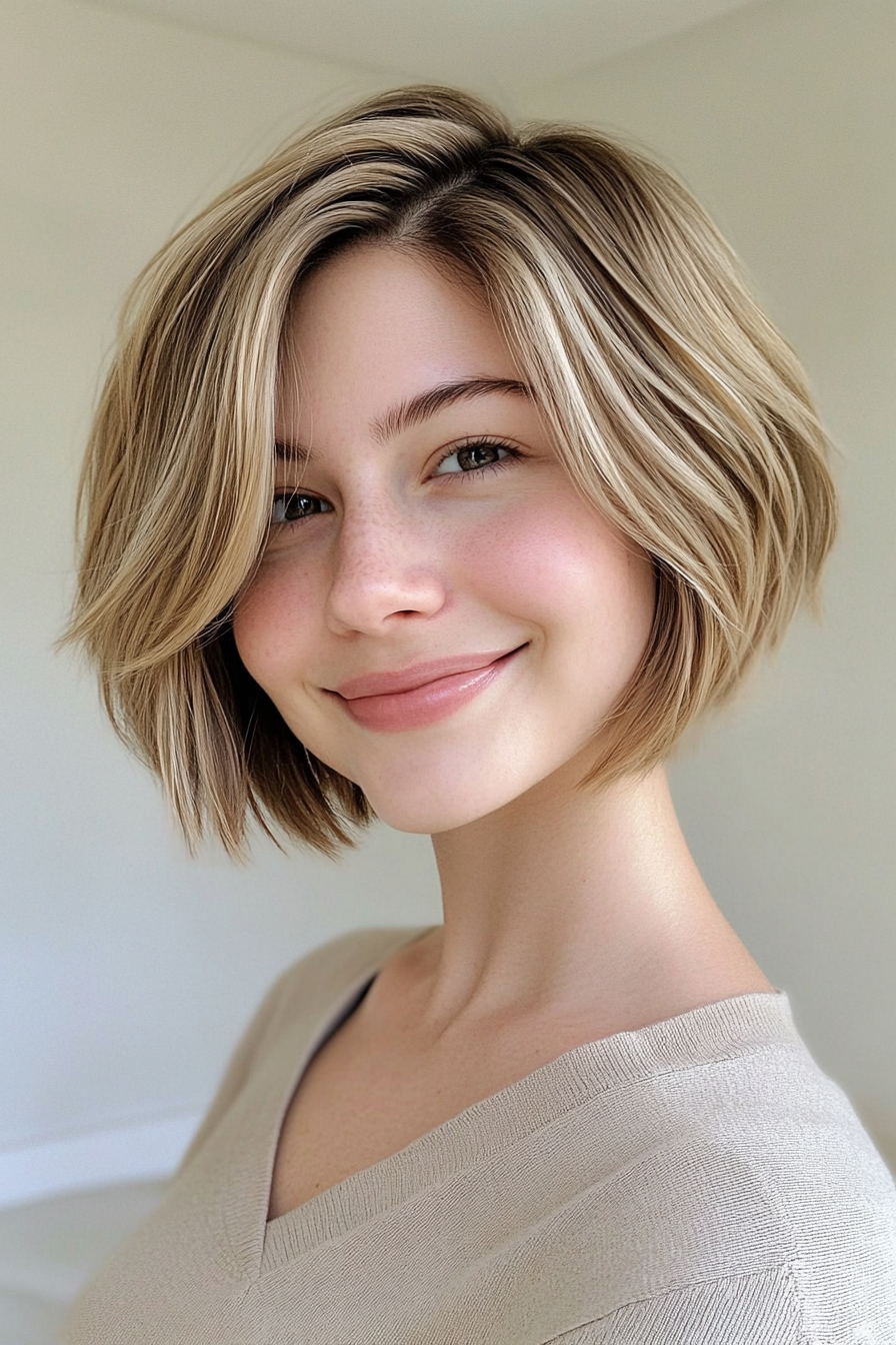 17. Short Layered Bob in Honey Blonde (Short Hairstyles For Thick Hair) - Short Hairstyles For Thick Hair