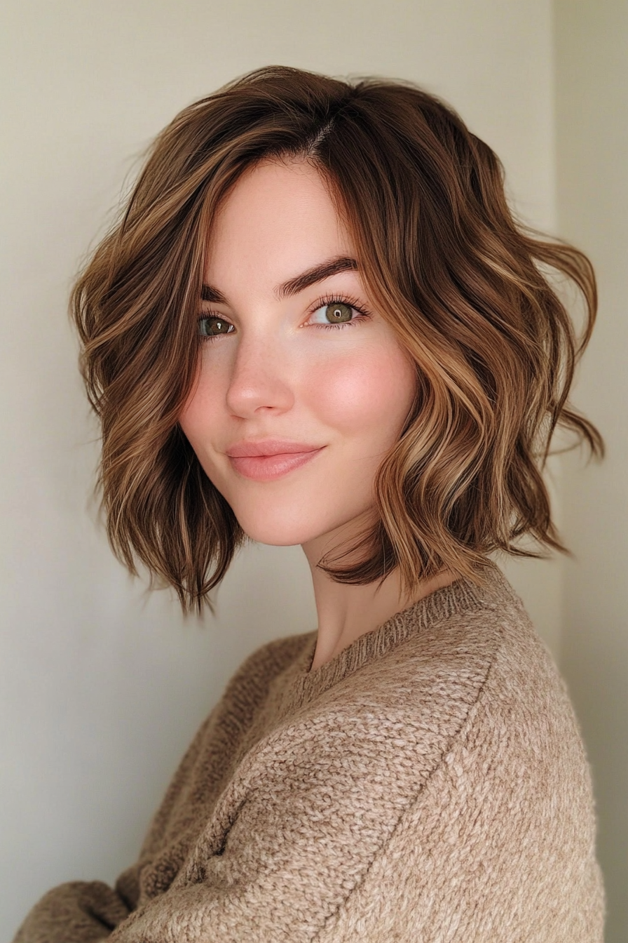 18. Tousled Lob in Mocha Brown (Short Hairstyles For Thick Hair) - Short Hairstyles For Thick Hair