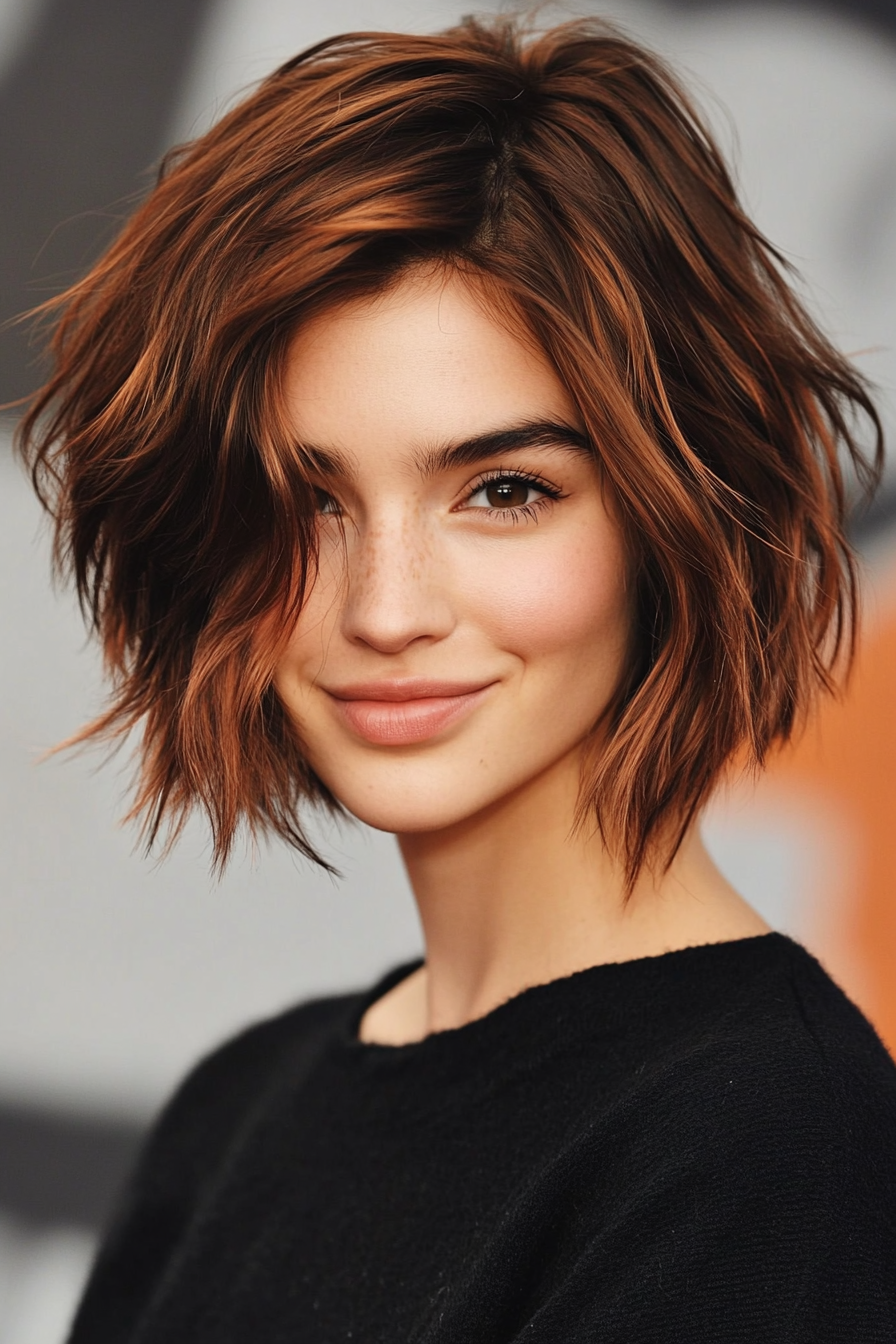 19. Choppy Bob in Dark Copper (Short Hairstyles For Thick Hair) - Short Hairstyles For Thick Hair