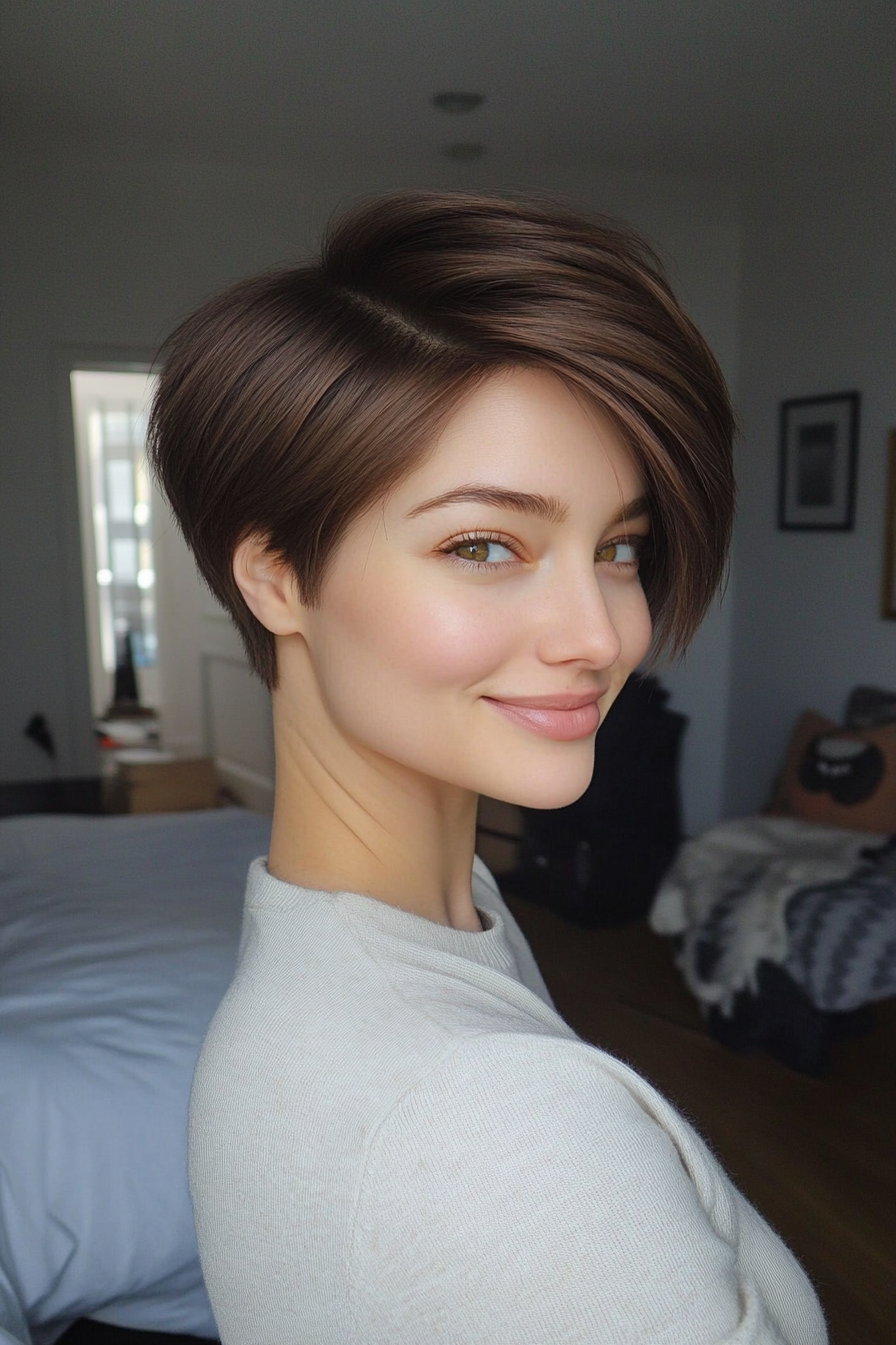 20. Side-Parted Pixie in Light Ash Brown (Short Hairstyles For Thick Hair) - Short Hairstyles For Thick Hair
