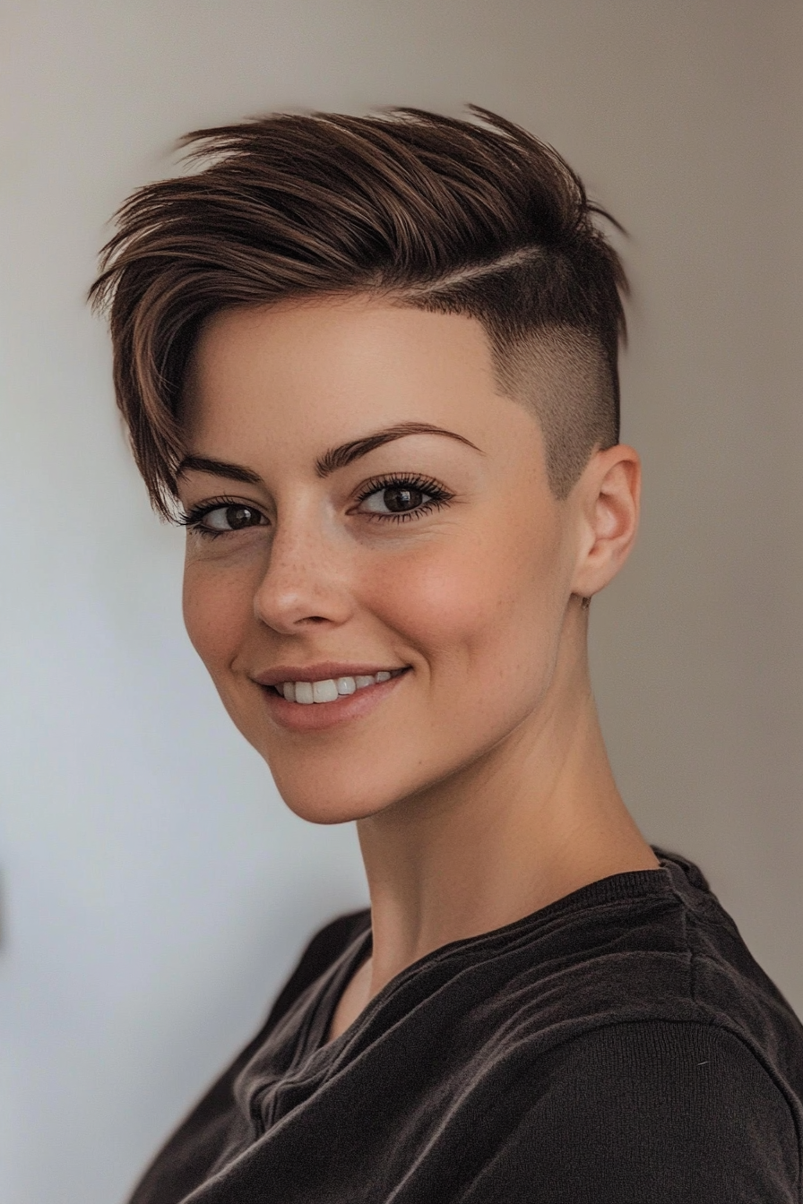 24. Undercut Pixie in Dark Oak Brown (Short Hairstyles For Thick Hair) - Short Hairstyles For Thick Hair