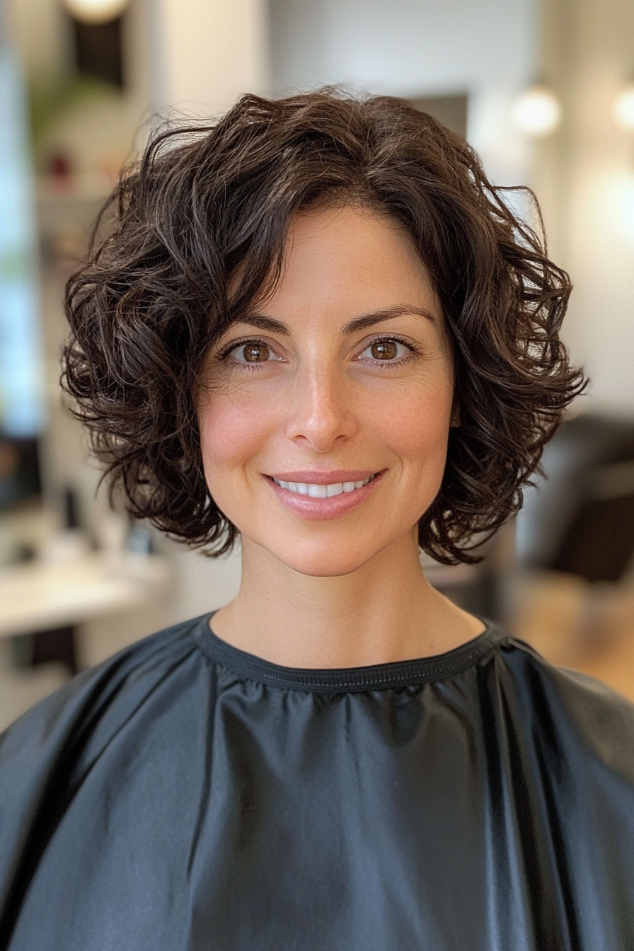 25. Soft Curly Bob in Natural Brunette (Short Hairstyles For Thick Hair) - Short Hairstyles For Thick Hair