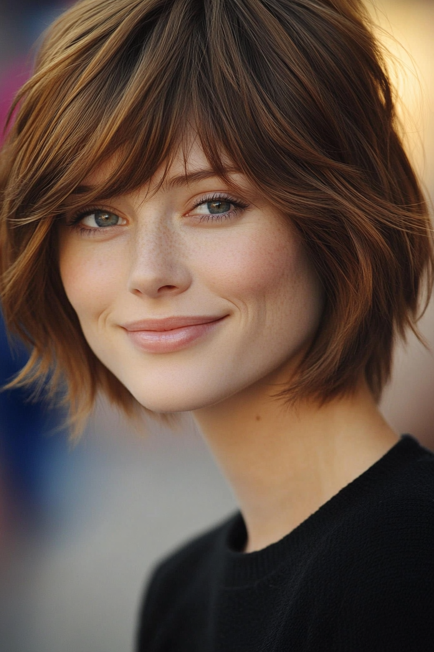 26. Classic Cropped Shag in Auburn Brown (Short Hairstyles For Thick Hair) - Short Hairstyles For Thick Hair