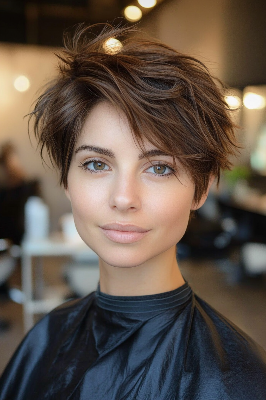 27. Edgy Textured Pixie in Smoky Brown (Short Hairstyles For Thick Hair) - Short Hairstyles For Thick Hair