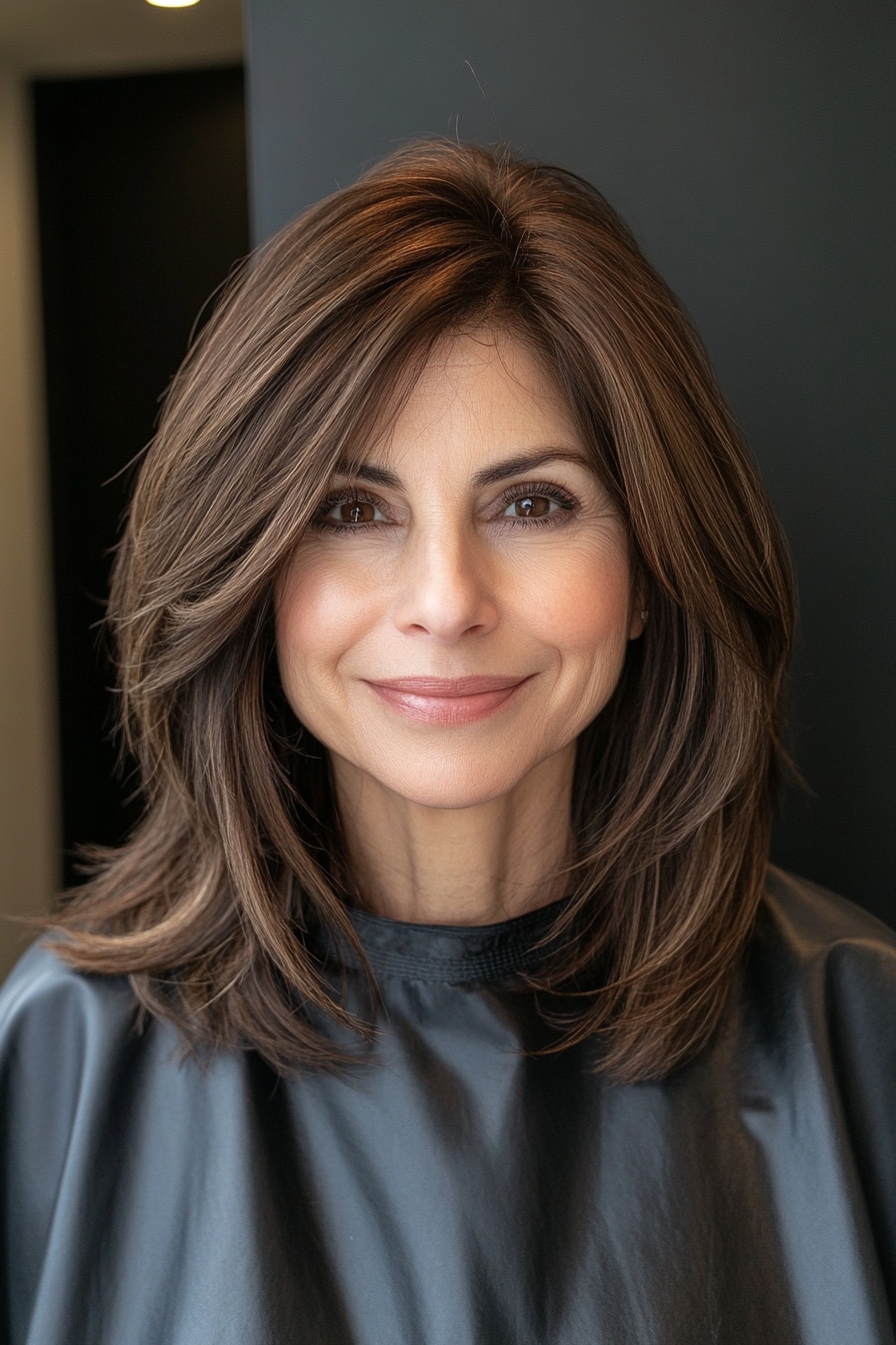 21. Blunt Shoulder-Length Cut in Natural Brown (Hairstyles For Women Over 50 With Thick Hair) - Hairstyles For Women Over 50 With Thick Hair