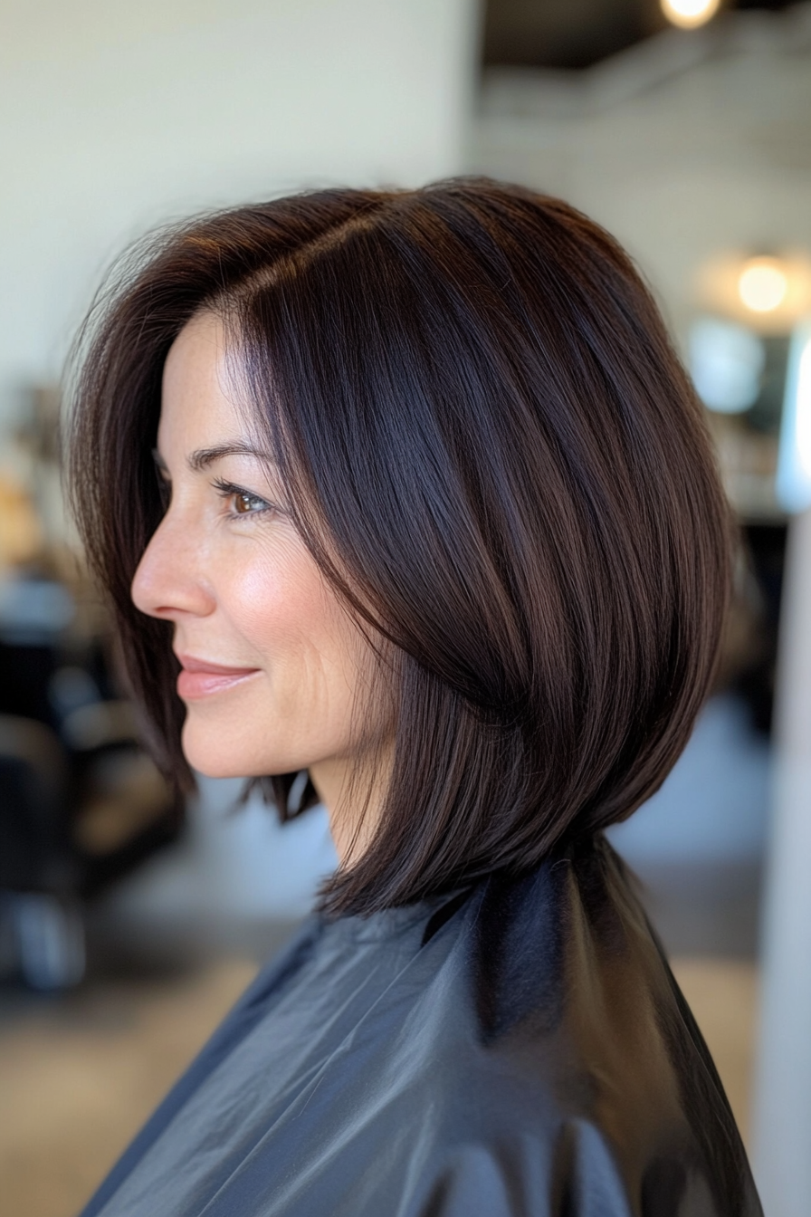 25. Sleek Shoulder-Length Cut in Deep Espresso (Hairstyles For Women Over 50 With Thick Hair) - Hairstyles For Women Over 50 With Thick Hair