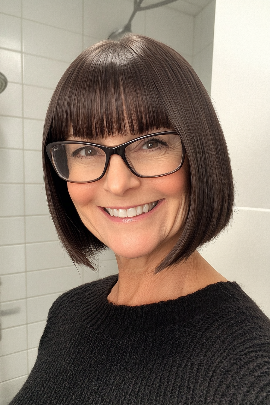 4. Classic Bob with Fringe in Deep Espresso (Hairstyles For Women Over 60 With Glasses) - Hairstyles For Women Over 60 With Glasses