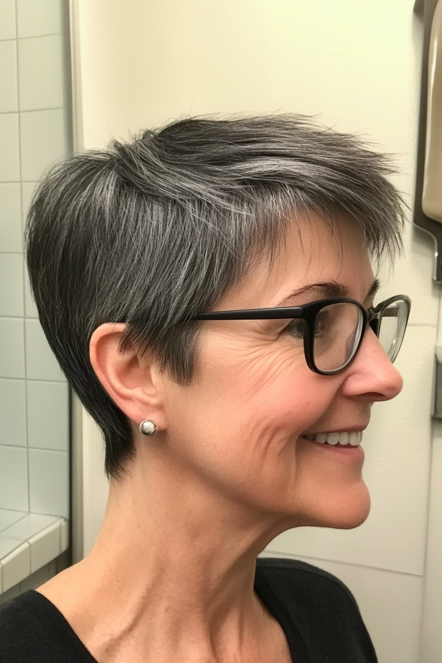 8. Short Tapered Cut in Soft Black (Hairstyles For Women Over 60 With Glasses) - Hairstyles For Women Over 60 With Glasses