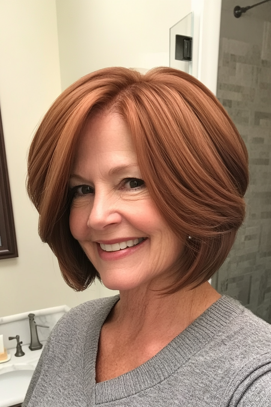 1. Soft Layered Bob in Warm Chestnut (Senior Haircuts For Older Women) - Senior Haircuts For Older Women