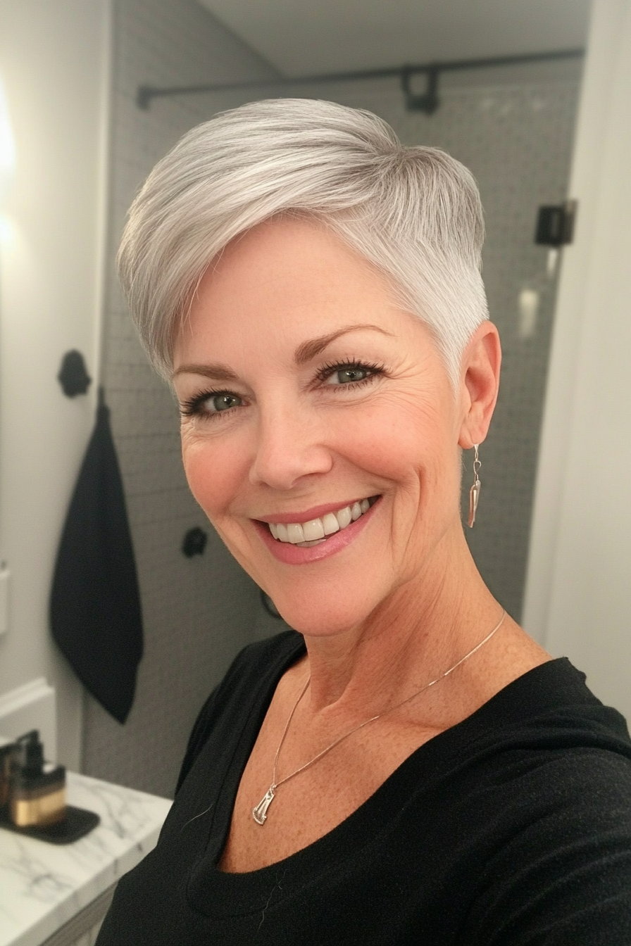 3. Pixie with Tapered Sides in Natural Silver (Senior Haircuts For Older Women) - Senior Haircuts For Older Women