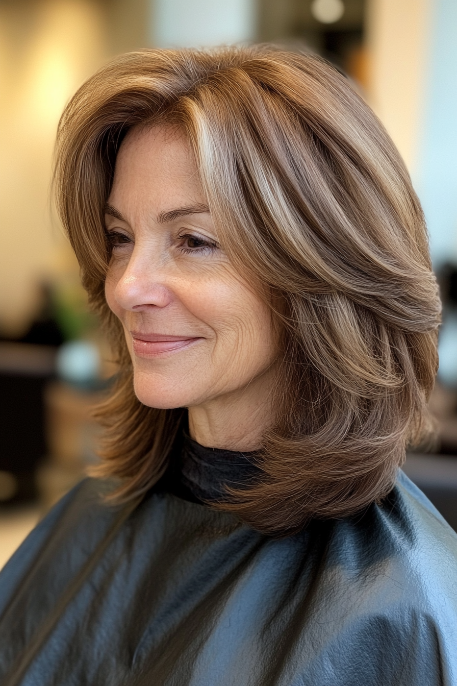 4. Feathered Shoulder-Length Cut in Ash Brown (Senior Haircuts For Older Women) - Senior Haircuts For Older Women