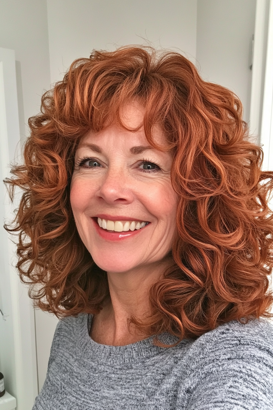 5. Curly Shag in Soft Auburn (Senior Haircuts For Older Women) - Senior Haircuts For Older Women