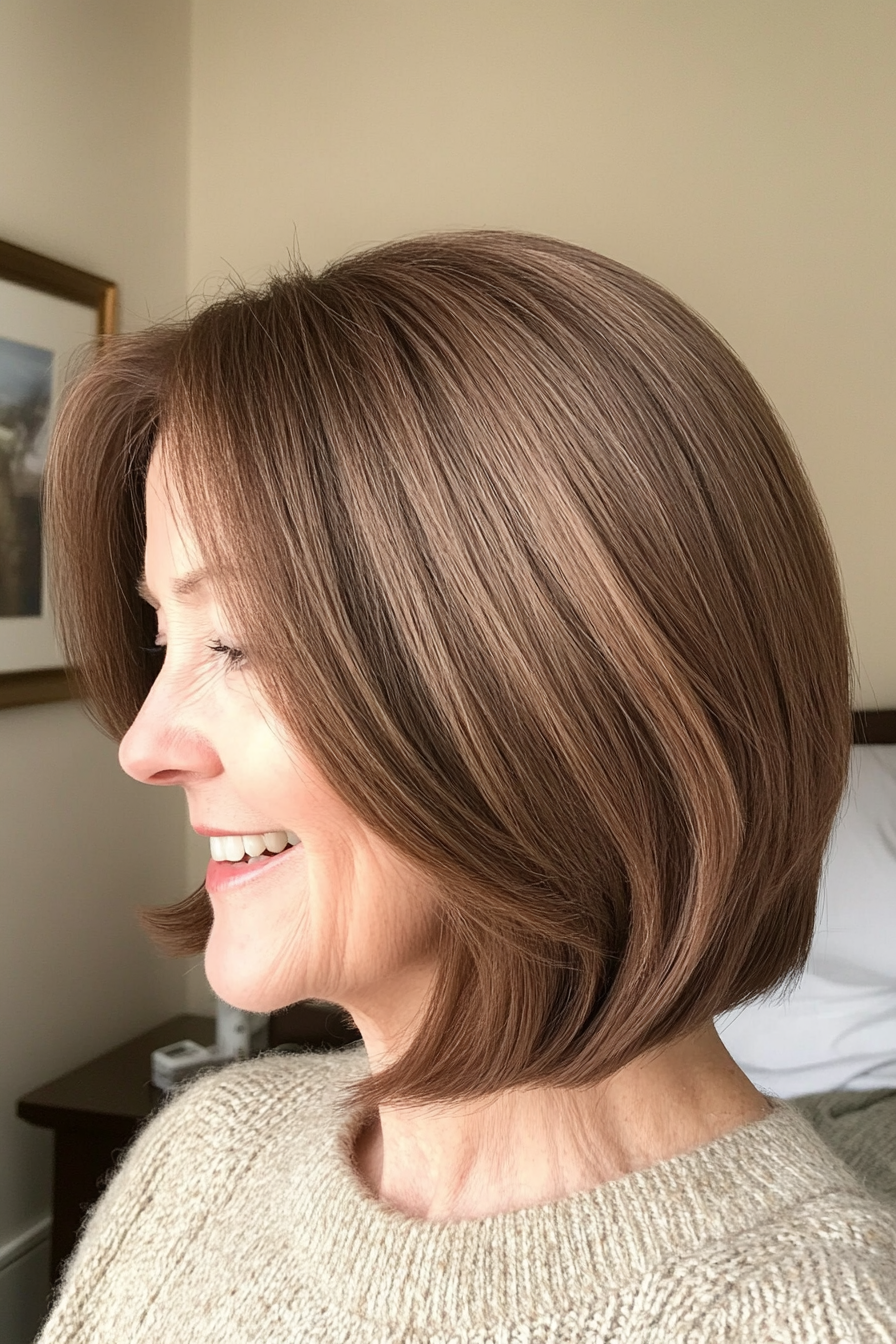6. Classic French Bob in Medium Brown (Senior Haircuts For Older Women) - Senior Haircuts For Older Women