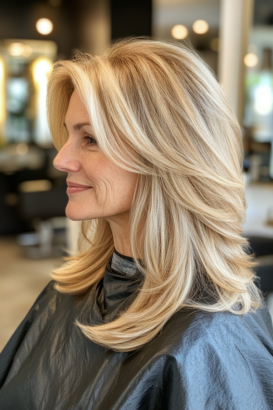 9. Long Layered Cut in Golden Blonde (Senior Haircuts For Older Women) - Senior Haircuts For Older Women