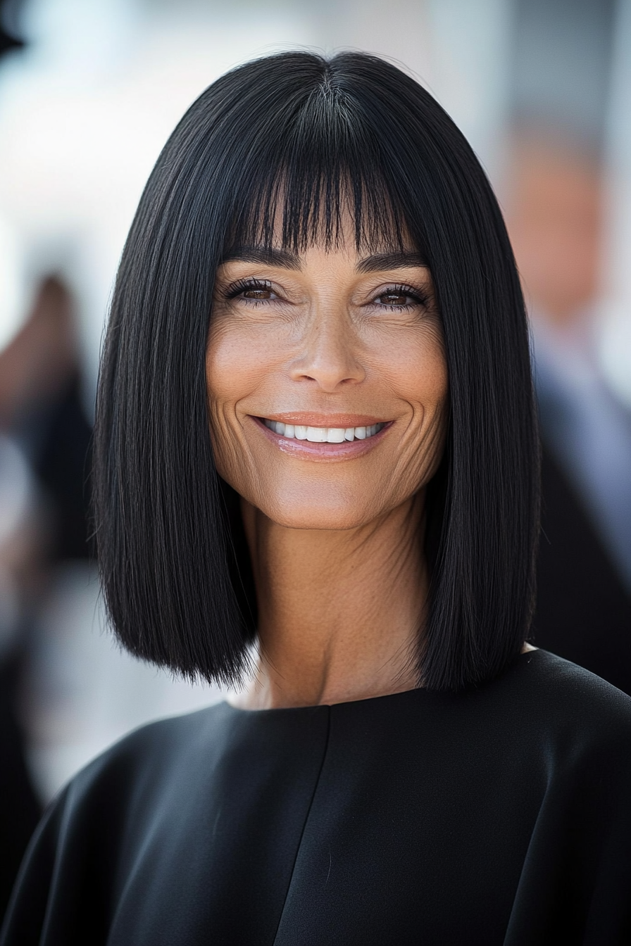 17. Sleek Shoulder-Length Cut in Natural Black (Senior Haircuts For Older Women) - Senior Haircuts For Older Women