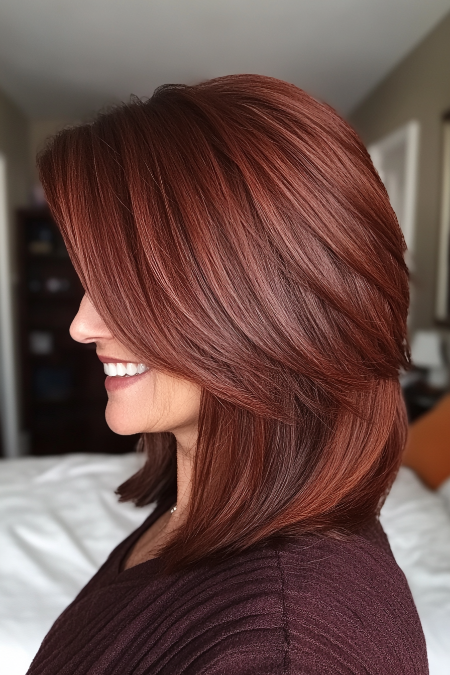 18. Layered Crop in Deep Mahogany (Senior Haircuts For Older Women) - Senior Haircuts For Older Women