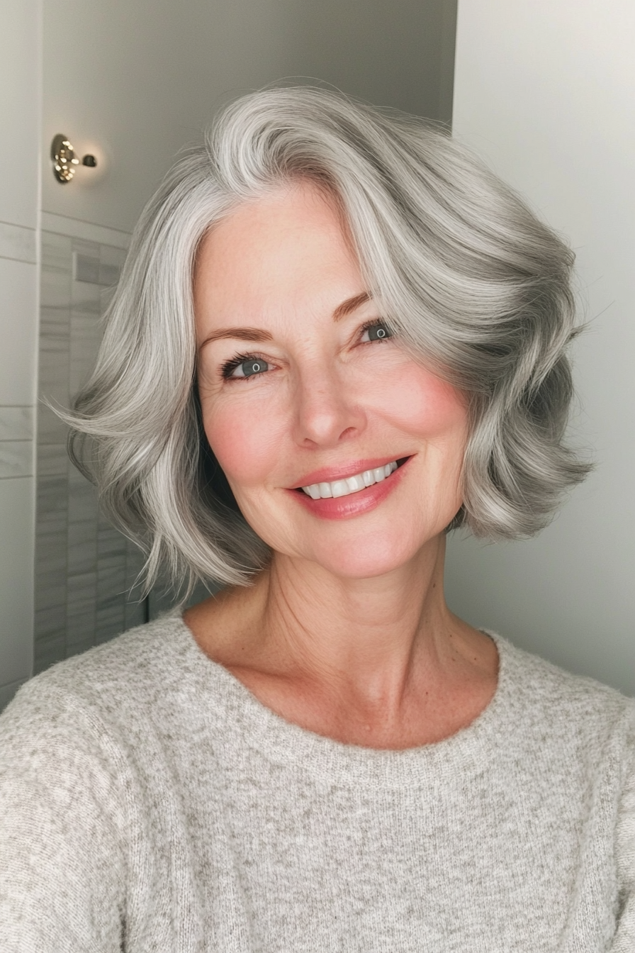 19. Short Wavy Bob in Silver Gray (Senior Haircuts For Older Women) - Senior Haircuts For Older Women
