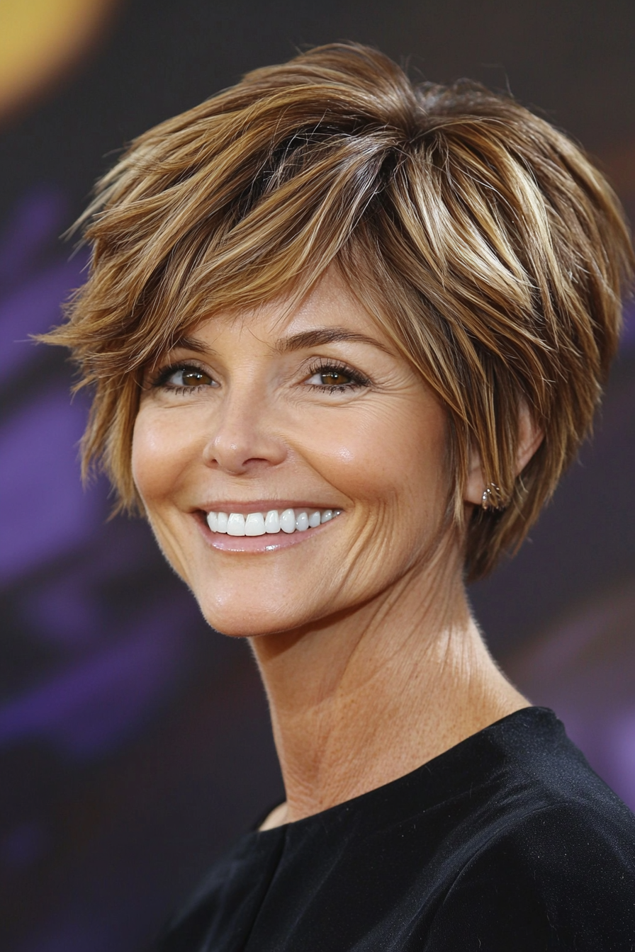 21. Choppy Pixie in Golden Brown (Senior Haircuts For Older Women) - Senior Haircuts For Older Women