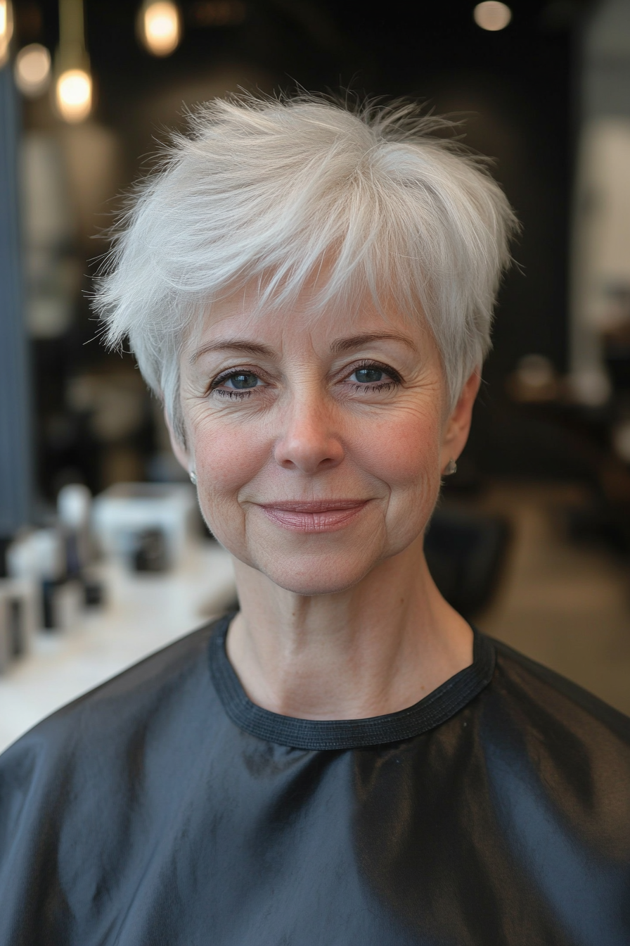 23. Fluffy Crop in Pearl White (Senior Haircuts For Older Women) - Senior Haircuts For Older Women