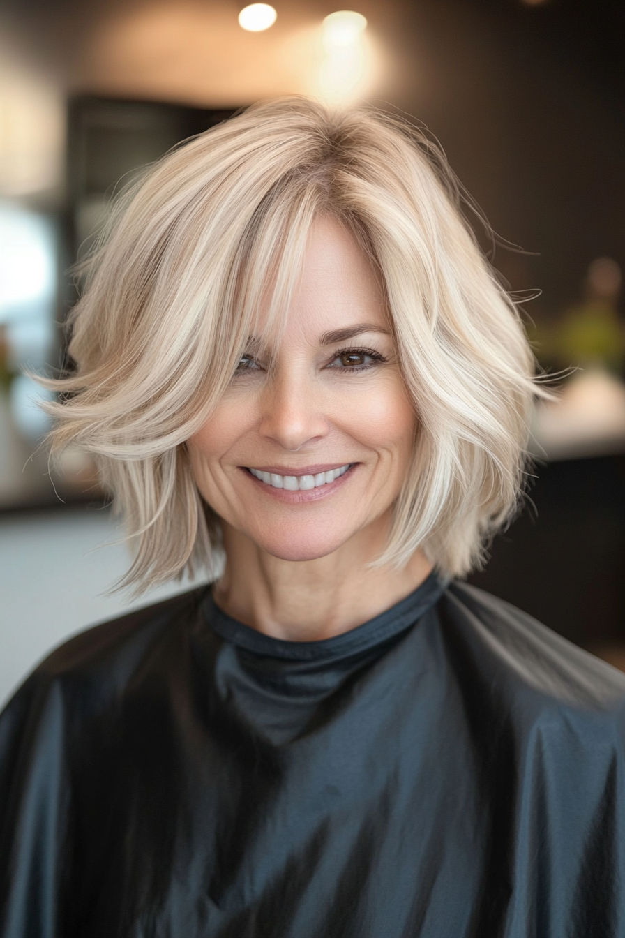 24. Swoopy Bob in Sandy Blonde (Senior Haircuts For Older Women) - Senior Haircuts For Older Women