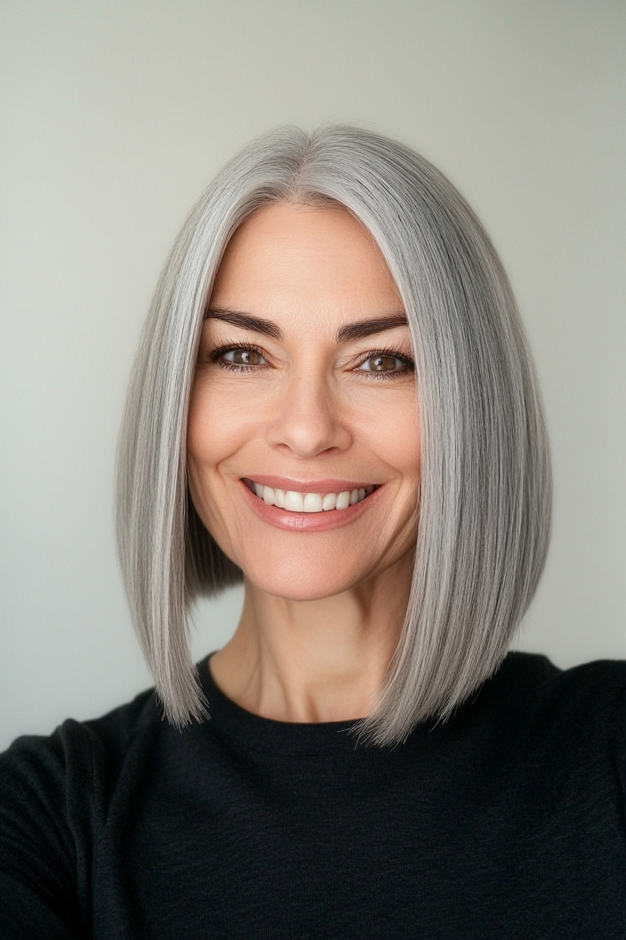 25. Straight Shoulder Cut in Ash Gray (Senior Haircuts For Older Women) - Senior Haircuts For Older Women