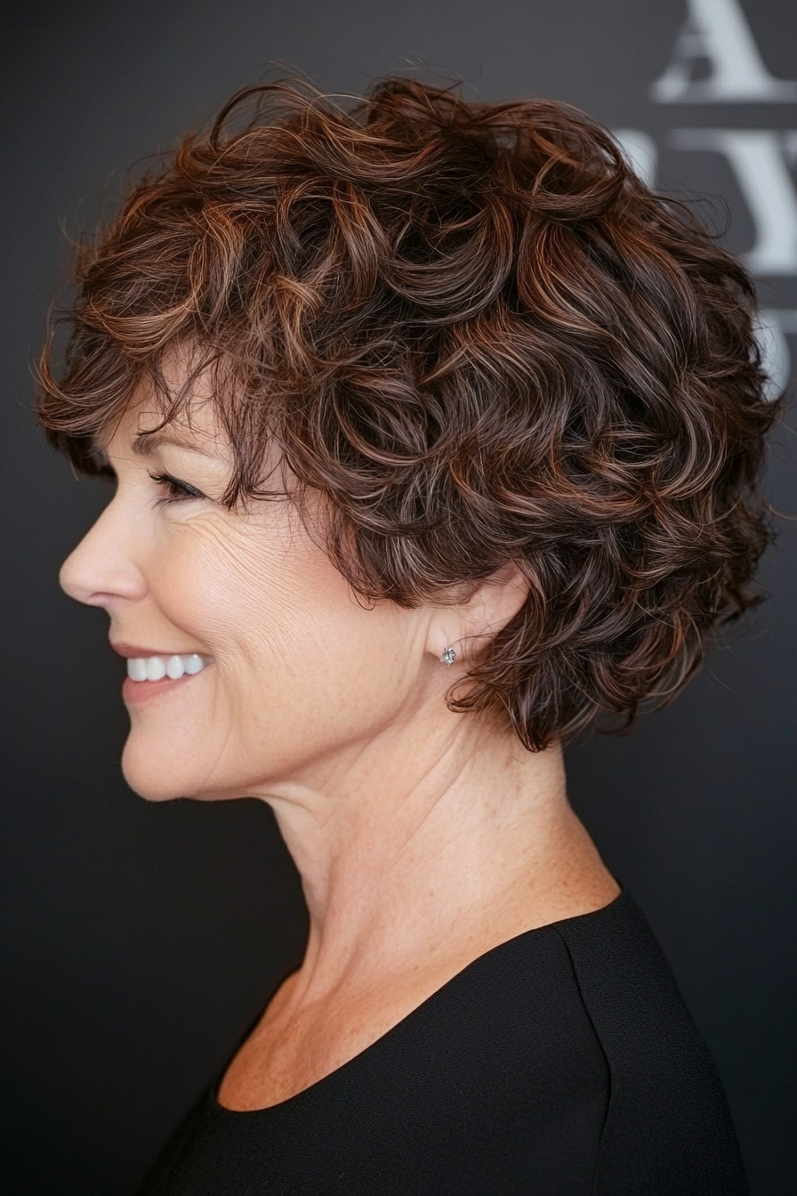 26. Curly Pixie in Warm Espresso Brown (Senior Haircuts For Older Women) - Senior Haircuts For Older Women