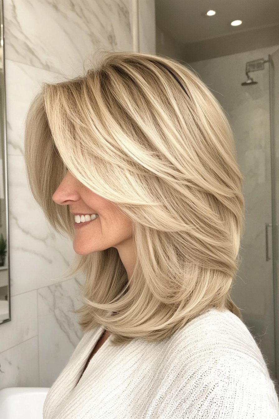27. Layered Lob in Classic Blonde (Senior Haircuts For Older Women) - Senior Haircuts For Older Women