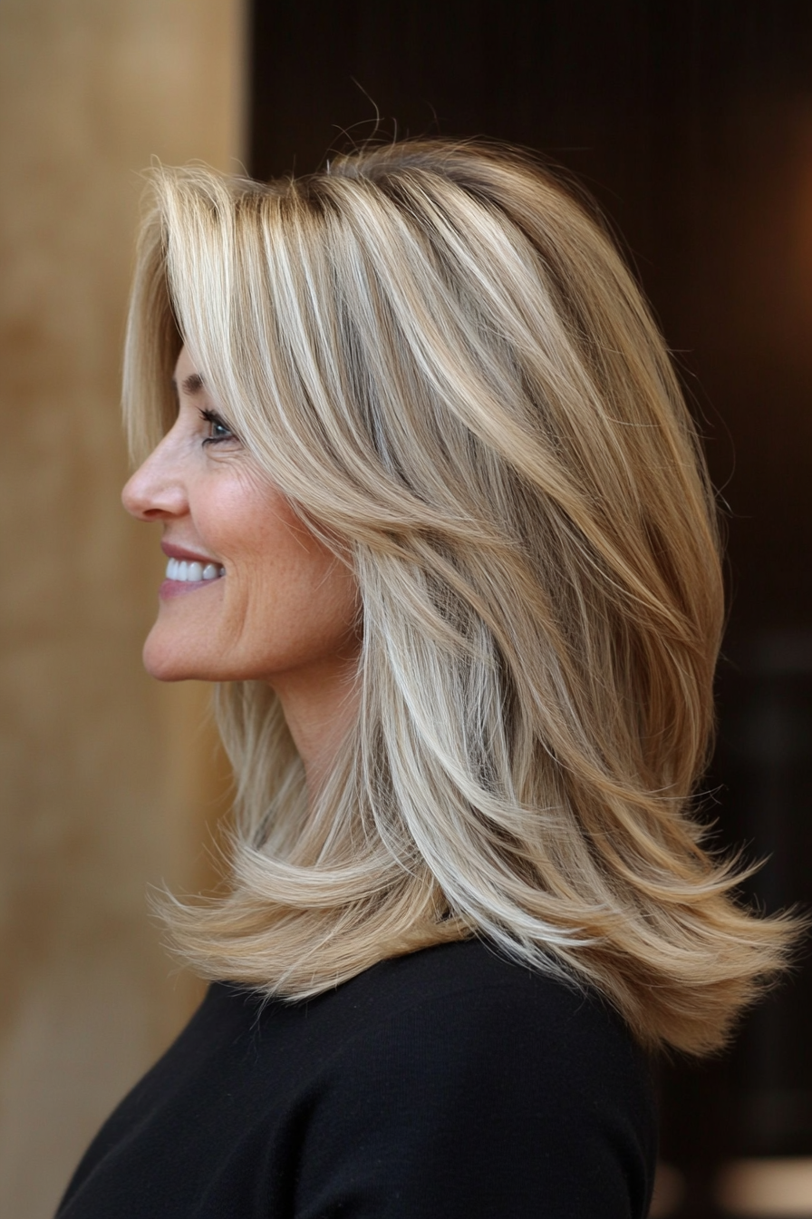 3. Collarbone-Length Layers in Sandy Blonde (Layered Haircuts For Women Over 50) - Layered Haircuts For Women Over 50