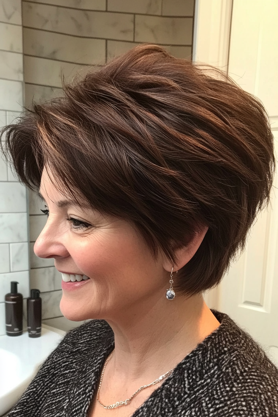 4. Layered Pixie in Dark Chocolate Brown (Layered Haircuts For Women Over 50) - Layered Haircuts For Women Over 50
