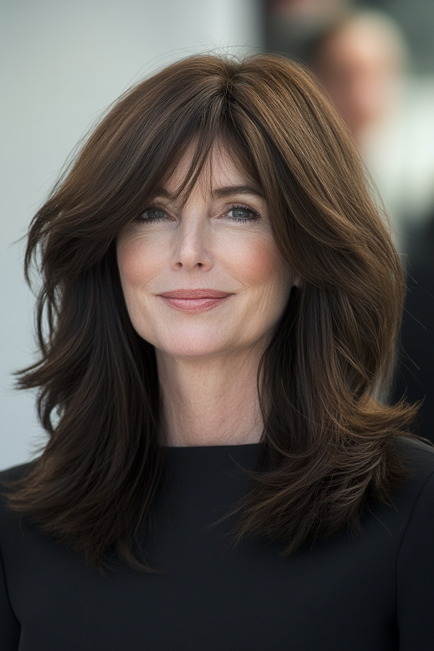 8. Tapered Layers in Classic Brunette (Layered Haircuts For Women Over 50) - Layered Haircuts For Women Over 50