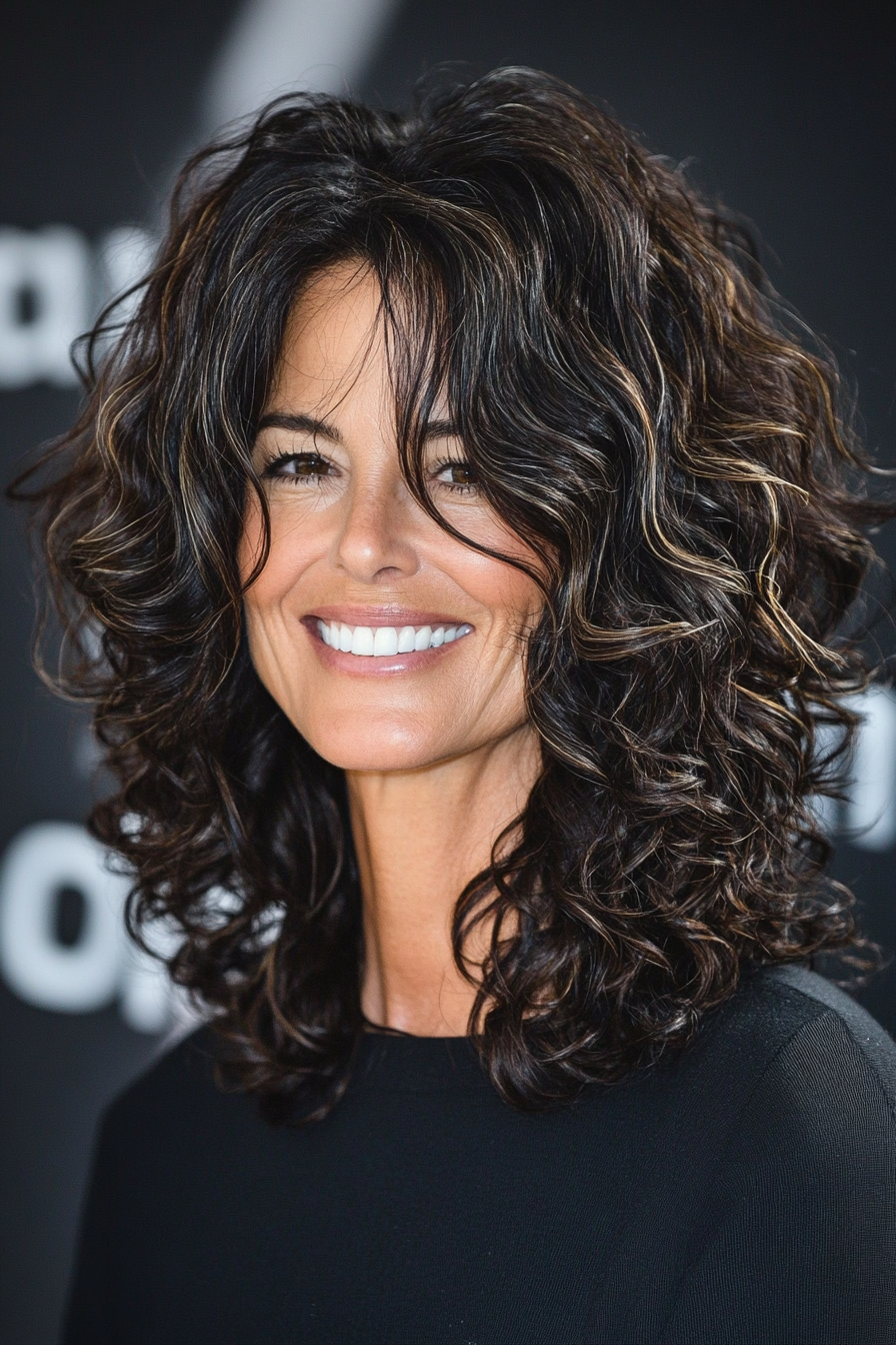 10. Layered Shoulder-Length Curls in Dark Espresso Brown (Layered Haircuts For Women Over 50) - Layered Haircuts For Women Over 50