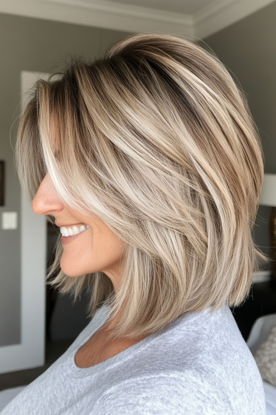13. Layered Bob with Razor Ends in Cool Platinum Blonde (Layered Haircuts For Women Over 50) - Layered Haircuts For Women Over 50