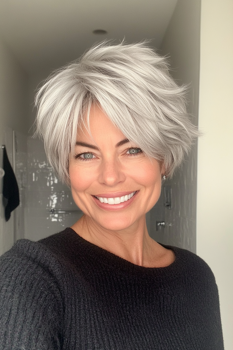 20. Short Textured Pixie in Silver White (Layered Haircuts For Women Over 50) - Layered Haircuts For Women Over 50