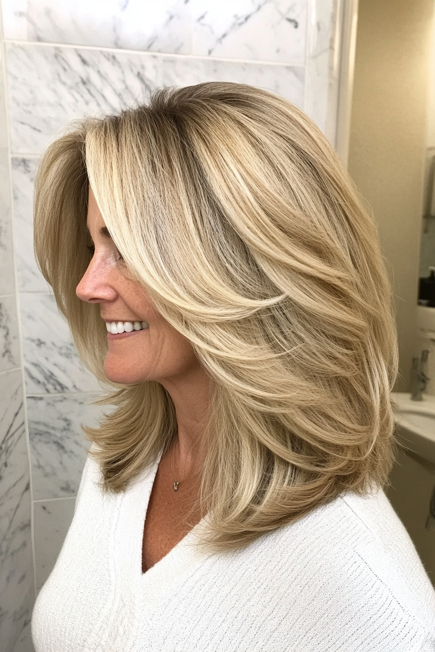 27. Voluminous Shoulder-Length Layers in Natural Dark Blonde (Layered Haircuts For Women Over 50) - Layered Haircuts For Women Over 50