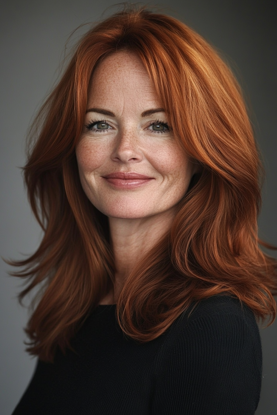 6. Subtle Auburn Face-Framing Layers (Medium Length Haircuts For Women Over 40) - Medium Length Haircuts For Women Over 40